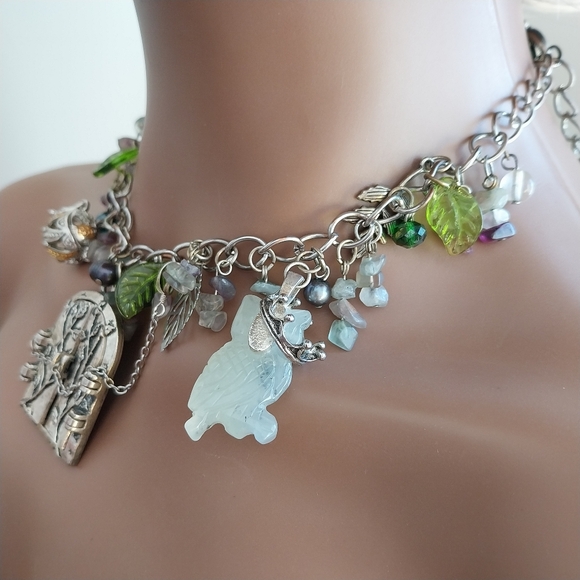 Silver and Green Charm Necklace - Picture 4 of 14